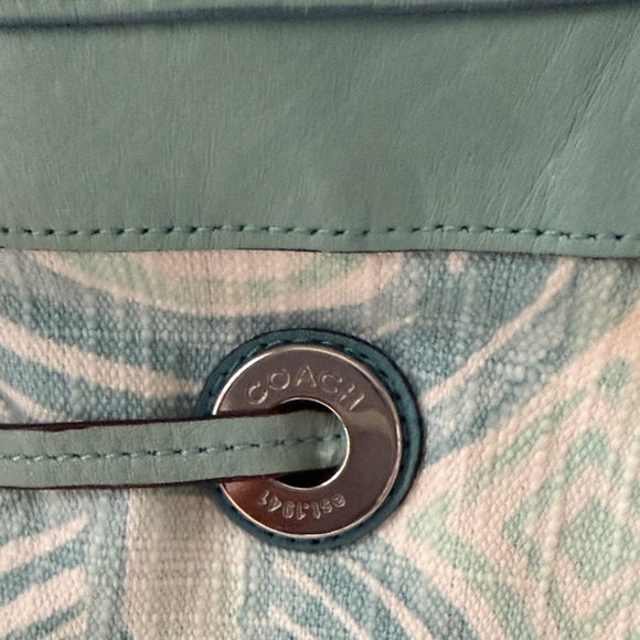 Coach Mint Blue & Tan Patterned Canvas Tote - Picture 3 of 11